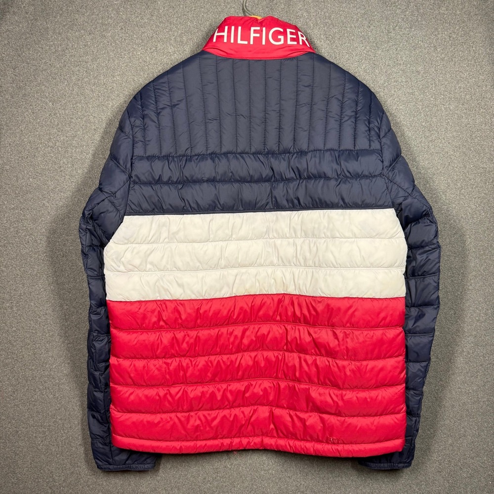 Tommy Hilfiger Mens Packable Puffer Jacket Colorblock Navy Red White 150AN796 M - Picture 10 of 12